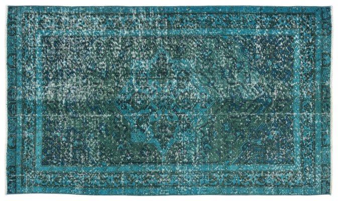 Turkiser Uberfarbter Vintage Teppich Bei Pamono Kaufen