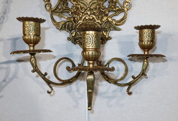 Mid-19th Century Napoleon III 3-Branch Gilt Bronze Candle Sconces, Set of 2  for sale at Pamono