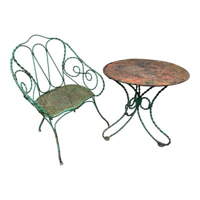 Gartenstuhl und Tisch aus verdrehtem Eisen, 1900er, 2er Set bei Pamono kaufen