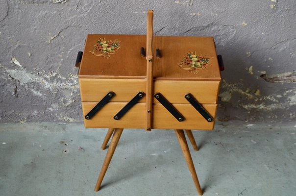 Vintage Accordion Style Wooden Sewing Box-vintage 3 Tier Wooden Accordion  Style Sewing Box-vintage Folding Wooden Sewing Box-missing LEGS 