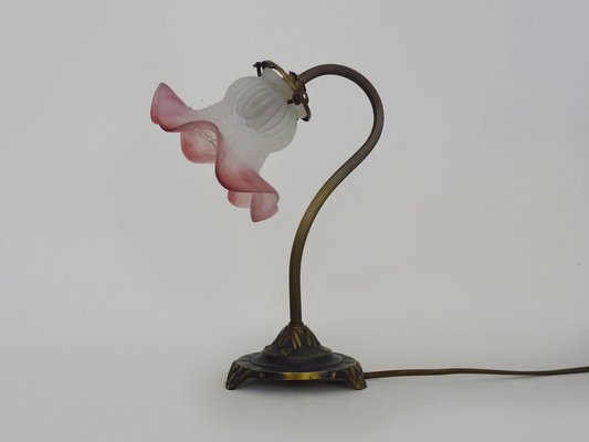 Art Déco Schwanenhals Tulip Lampe aus Messing & Glas, 1960er bei