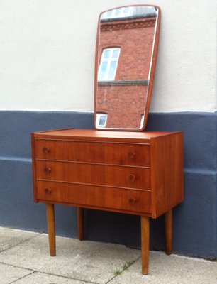 Danish Mid Century Teak Chest Of Drawers Mirror 1960s For Sale