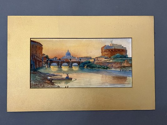 Tableau ancien Aquarelle : Rochers sur la grande côte