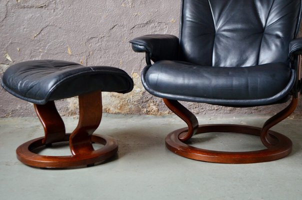 Vintage Norwegian Lounge Chair Ottoman from Ekornes 1980s Set