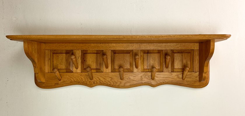 Mid-Century Scandinavian Oak Wall Mounted Coat Rack with Turned Wood Hooks,  1960s for sale at Pamono