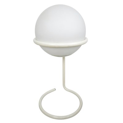 Space Age White Glass Globe Lamp in White Metal
