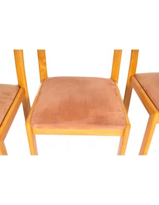 Wooden Chairs with Suede Seat Set of 4