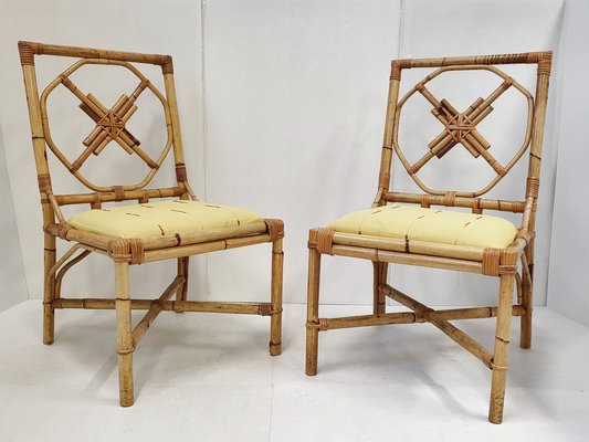 Mid Century French Dining Chairs in Rattan Bamboo 1950s Set of