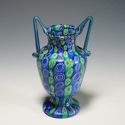 Large Antique Millefiori Vase with Handles from Toso Murano