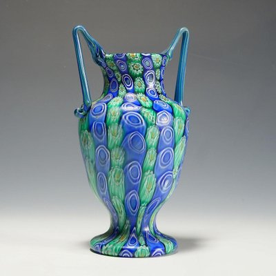 Large Antique Millefiori Vase with Handles from Toso Murano