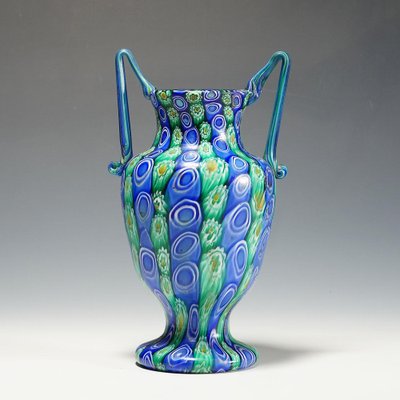 Large Antique Millefiori Vase with Handles from Toso Murano