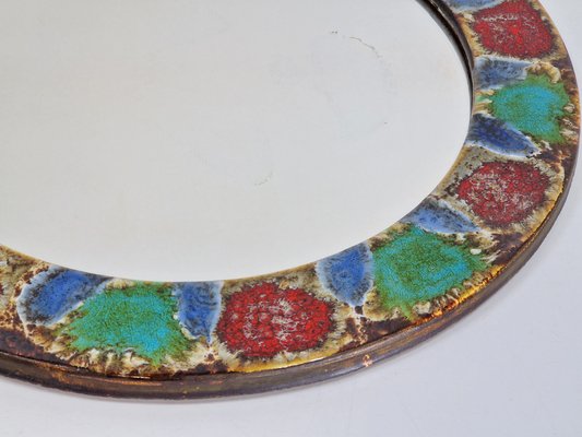 Vintage Mid-Century Ceramic Mirror with Pottery Frame, France