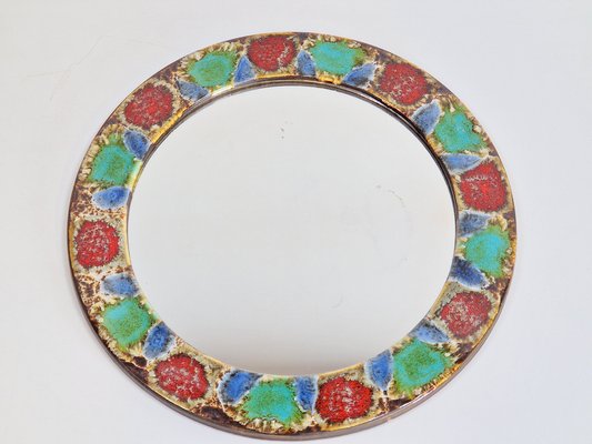 Vintage Mid-Century Ceramic Mirror with Pottery Frame, France, 1960s
