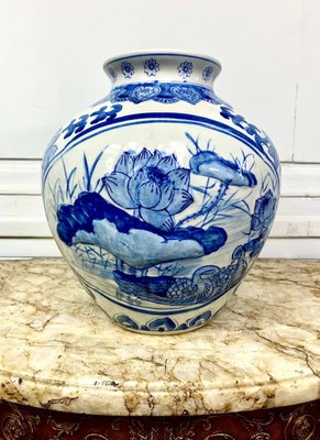 Vaso Cinese In Porcellana Blu E Bianco - Decorazione Handmade 33cm Per Soggiorno, Ufficio O Regalo - Foto 9
