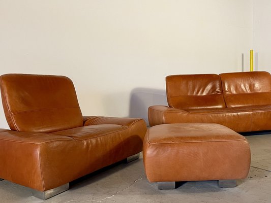 Sofá vintage de cuero marrón, años 90 en venta en Pamono