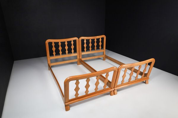 Mid-Century Modern Bed Frames in Blond Oak attributed to Guillerme