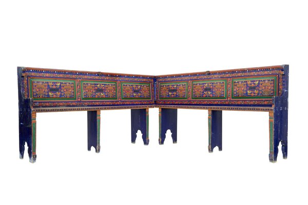 19th Century Folk Art Hand Painted Corner Seat for sale at Pamono