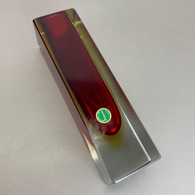 Murano Sommerso vintage par Flavio Poli - Vase carré rouge à facettes - Vitrage en verre - Design italien en verre du milieu du siècle fabriqué en Italie des années 1960 - France