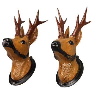 Carved Roe Deer Heads Wall Mounts, Germany, 1930s, Set of 2 for