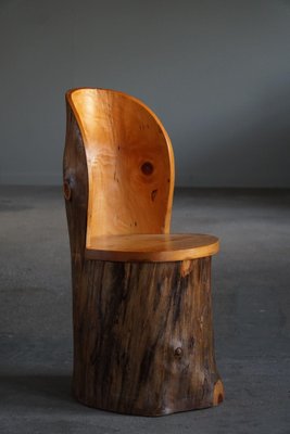 Modern Swedish Hand Carved Primitive Stump Chair in Pine, 1960s