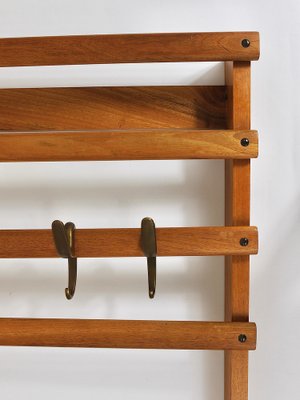 Mid Century Coat Rack in Beech with 8 Brass Hooks attributed to Carl Aubock 1950s for sale at Pamono