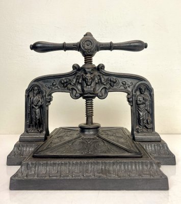 Antique Cast Iron Book Press with Figures, 1850s for sale at Pamono