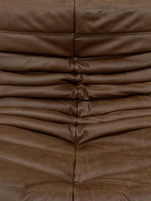 French Togo Lounge Chair in Chestnut Brown Leather by Michel