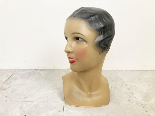 Vintage Mid Century Mannequin Head Glass Display With Marbles Hat