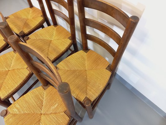 Brutalist Wood and Wicker Chairs in the style of Charlotte Perriand, 1960s,  Set of 2 for sale at Pamono