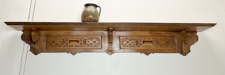 Antique Art Nouveau Wall Shelf in Carved Hard Wood, 1900s