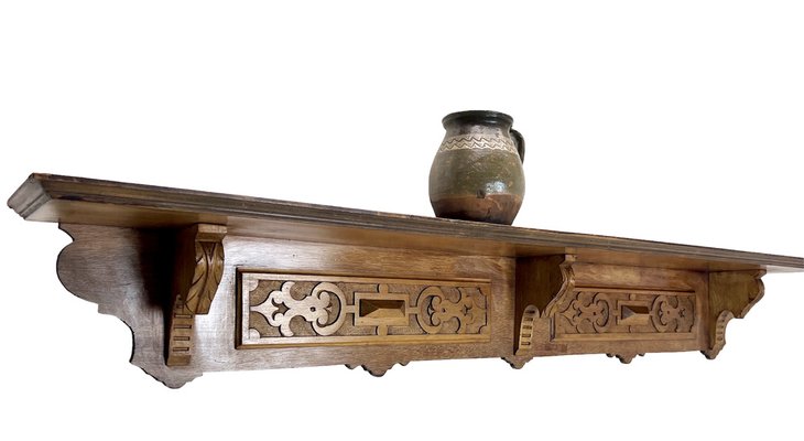 Antique Art Nouveau Wall Shelf in Carved Hard Wood 1900s for sale