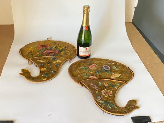 Portalettere da parete con ricamo, XIX secolo, set di 2 in vendita su Pamono