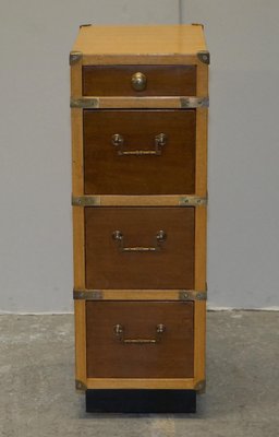 Tall Slim Vintage Military Campaign Bedside Tables with Drawers