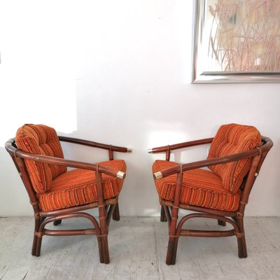 Vintage Reed Bamboo, Rattan Nickel Horseshoe Back Armchairs by John  Wisner for Ficks, Usa, 1954