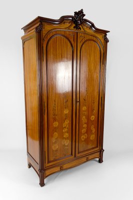 Art Nouveau Mahogany Inlaid Wardrobe France 1900s