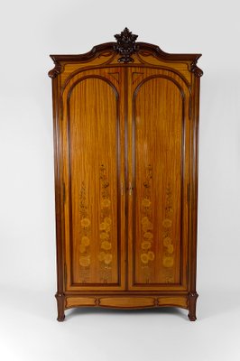 Art Nouveau Mahogany Inlaid Wardrobe France 1900s for sale at Pamono