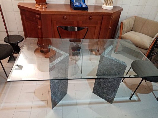 Dining Table in Granite and Glass, 1980s for sale at Pamono