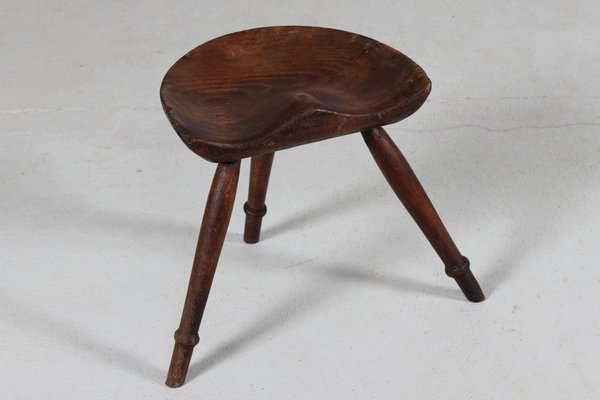 Danish Sculptural Wooden Milk Stool 3-Legged in the style of