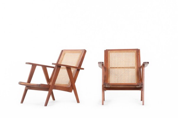Mahogany and Cane Lounge Chairs 1950s Set of 2 for sale at Pamono