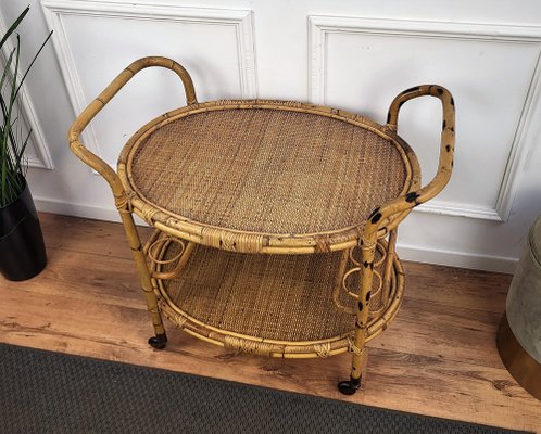 Bamboo Rattan Serving Bar Cart by Franco Albini, 1970s for at Pamono