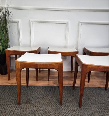 Mid-Century Modern Italian White Lacquered Curved Stool, 1970s