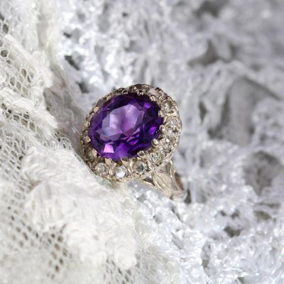 Bague Améthyste En Or Jaune 18 Carats Sertie De Diamants - Taille 50, 7g - NEUVE Avec étiquettes