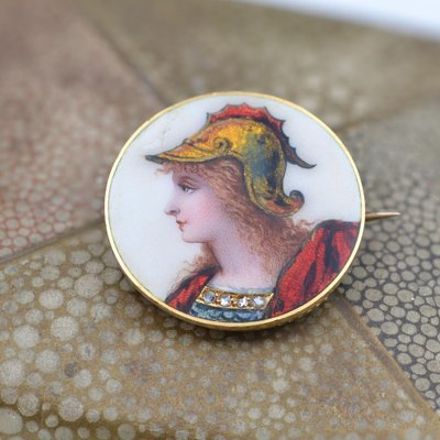 Broche En Or 18 Carats Avec Émail De Limoges - Bijou Ancien - Parfait État