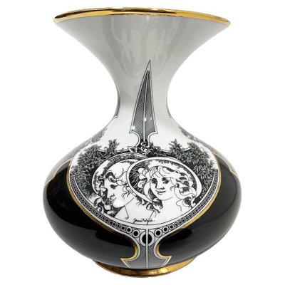 Large Porcelain and Iron Vase by László Jurcsák for Hollohaza