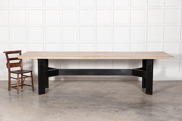 Large English Brutalist Dining Table in Ebonised and Bleached Pine