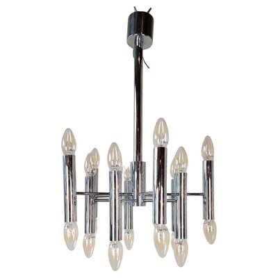 Chrome Steel Hanging Lamp attributed to Gaetano Sciolari for