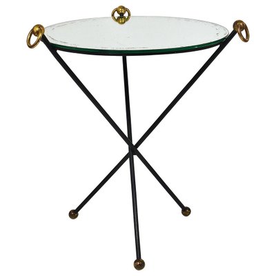 French Mirror and Brass Side Table in the style of Jacques Adnet, 1950s for  sale at Pamono