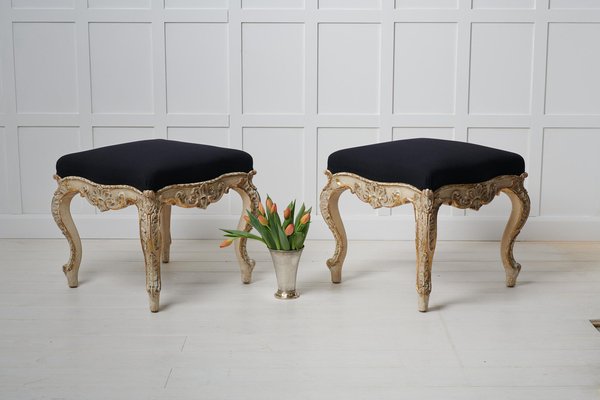 Large Antique Swedish Rococo Style Footstools Set of 2