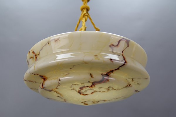 Art Deco Marbled Amber Glass and Brass Pendant Light 1930s