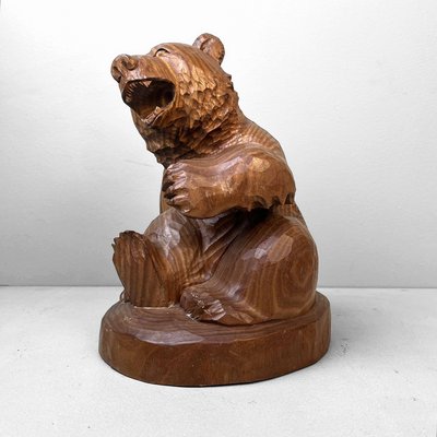 Hokkaido Kibori Kuma Bear in Carved Wood, Japan, 1950s for